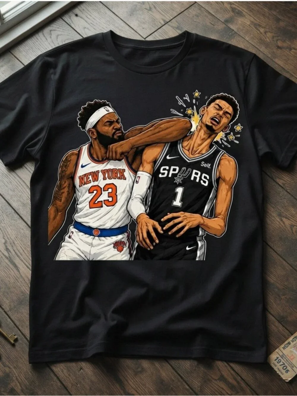 NBA New York Knicks vs Spurs Graphic Black T-Shirt